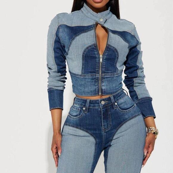 Fashion nova Coronado Two Tone Denim Moto Jacket - Picture 3 of 4